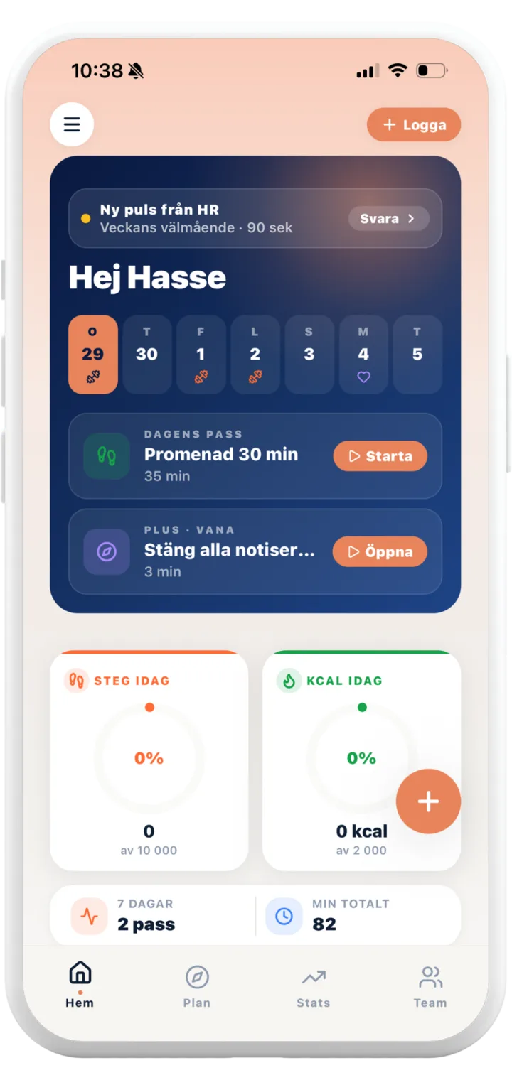 GoMotion-appen — medarbetarens hem-skärm